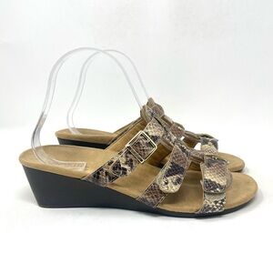 Vionic Radia‎ Wedge Sandal Brown Snakeskin Womens 8